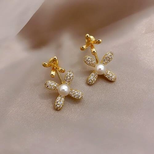 Korean Fashion Personality Front and Rear Hanging Earrings for women 2020 rhinestone flowers Earrings Female Earring Jewelry