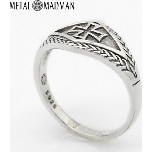 925 Sterling Silver Cross Men Ring Vintage Crossroads Punk Biker Silver Rings for Men Fine Jewelry
