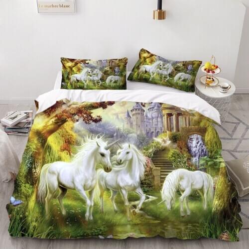 2/3 Pieces Unicorn Bedding Set Forest Cartoon Duvet Cover Bedding Luxury Home Textile Bed Quilt Cover For Kids Bed Cover Set