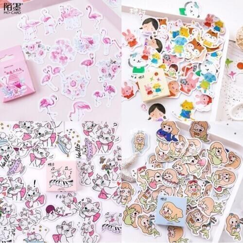 45Pcs/Set Kawaii Flamingo Cat Animals Sticker Decorative Mobile Stickers DIY Scrapbooking Label Sticker