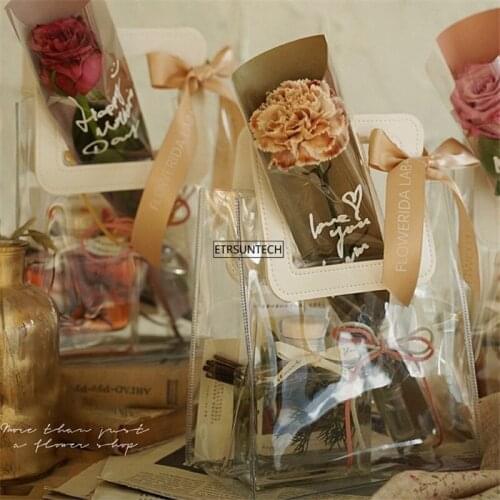 50pcs Flower Bag with Handle Bags Waterproof Bouquet Florist Gift Packing Bag Valentines Day Weeding Party Decoration