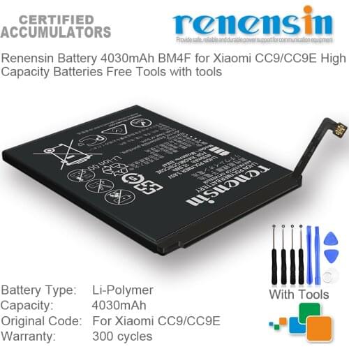 Renensin Battery 4030mAh BM4F for Xiaomi CC9/CC9E High Capacity Batteries Free Tools with tools