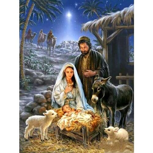 5D DIY Diamond Painting The Birth of Jesus Cross Stitch Full-width Round Drill Embroidery Mosaic Scene Picture Home Decor Crafts