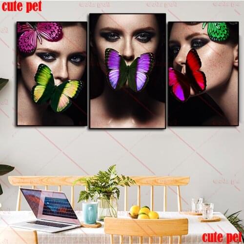 5D DIY Diamond Embroidery Diamond Painting Modern butterfly woman Rhinestone Cross Stitch diamond Mosaic Sale decor salon 3PCS