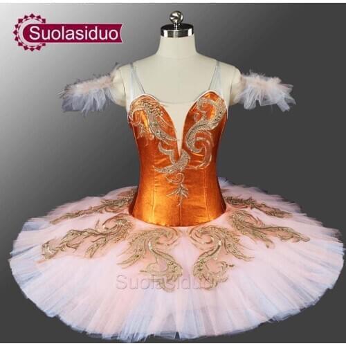 Adult Women Dark Orange Fluffy Professional Tutu Classical Pancake Ballet Costumes Fairy Ballet Tutu Custom SD0077