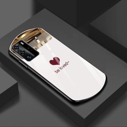 Luxury Cute Oval Heart-shaped Tempered Glass Phone Case For Huawei P40 P30 Mate 30 20 Pro Nova 7 6 5 Mirror Silicone Cover Funda