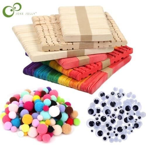 Colored Wooden Popsicle Sticks Natural Wood Ice Cream Sticks Kids DIY Hand Crafts Art Toys Ice Cream Lolly Cake Tools GYH