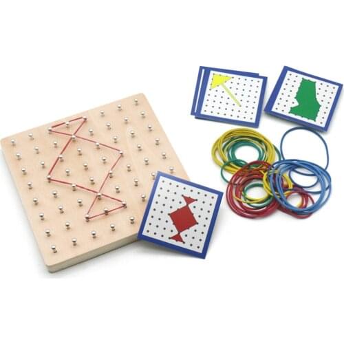 Wooden Toys Geoboard Mathematical Manipulative Block with Cards Geo Board with Rubber Bands STEM Puzzle for Kids H1264H