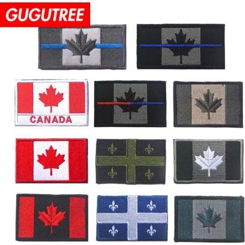 GUGUTREE embroidery HOOK&LOOP Flag of Canada patches Quebec flag patches badges applique patches for clothing AD-46