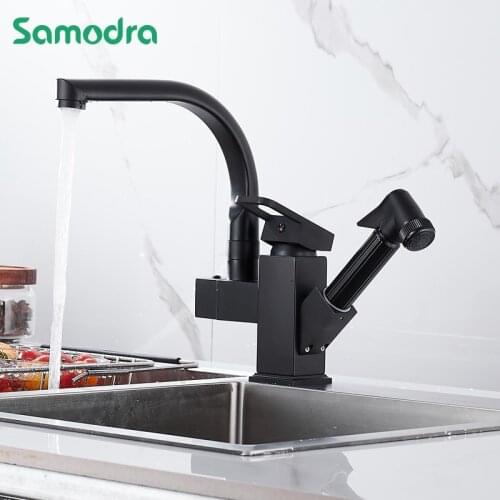 Kitchen Sink Faucet Black Deck Mounted Flexible Pull Out Mixer Tap Hot Cold Kitchen Faucet Spring Spout Chrome Silver Faucet