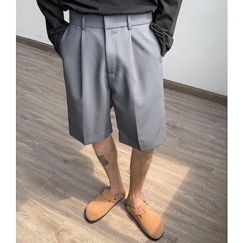 Summer Gray/black Suit Shorts Mens Fashion Business Society Mens Dress Shorts Korean Loose Straight Casual Shorts Men M-XL