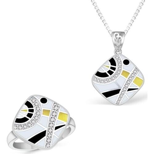 LMFALECA Bride Fine Silver 925 Ring Jewelry Set for Women Colorful Enamel Ring Necklace Box Chain Fine Wedding Jewellry