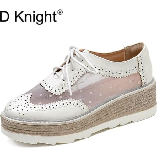 Patent Leather Loafers Woman Pumps Mesh Casual Oxford Shoes For Women Fashion Spring Summer Brogue Women Platform Creepers Shoes