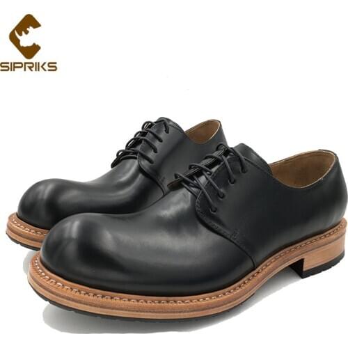 Sipriks Mens Derby Shoes Black Calf Leather Goodyear Dress Shoes Thick Leather Outsoled Boots Italian Craft Gents Suits Social