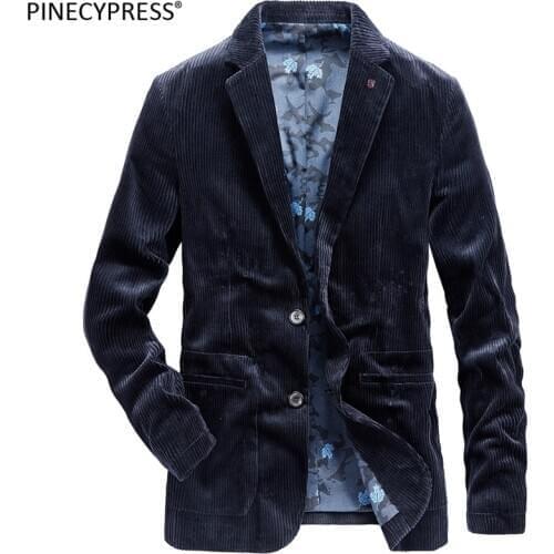 100% Cotton Corduroy Anti-pilling Quality Single Breasted Pockets Casual Man Street Autumn Male Fashion Men Suit Jacket Blazer