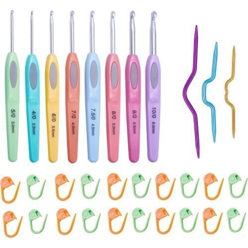 MIUSIE 31PCS Crochet Hook Set and Locking Stitch Markers Curved Knitting Needles for Scarf Sweater Weaving Handwork for Beginner