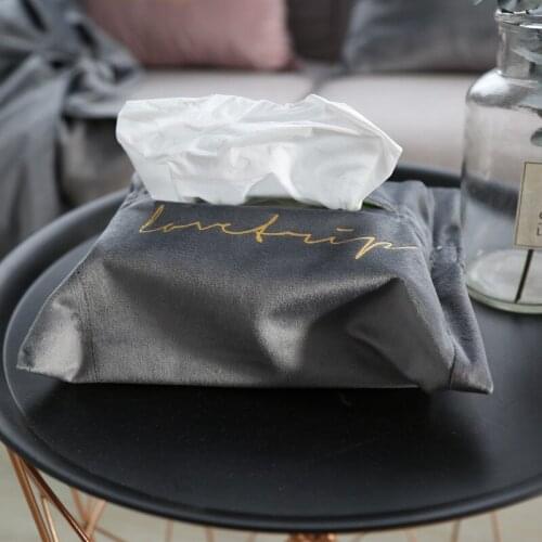 Nordic Bronzing Velvet Tissue Box light Luxury Fabric Tissue Pumping Car Velvet Modern Tissue Cover