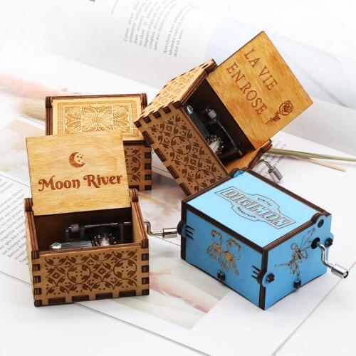 Wholesale Wood Carving Retro Moon River You Are My Sun Theme Music Music Box Birthday Party Commemorative Gift