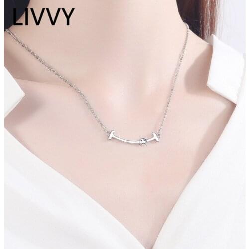 LIVVY Silver Color Smiling Face Necklace Women Simple Thai Silver Clavicle Chain Handmade Birthday Gift