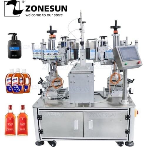 ZONESUN XL-T806 Semi Automatic Double-sideAlcohol Hydrogen Peroxide Liquid Paste PET Flat Bottle Labeling Machine