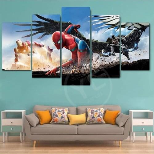 Marvel Poster 5 Piece Wall Print Spiderman Captain America Art Canvas Painting Cuadros Superhero Avengers Picture for Home Decor