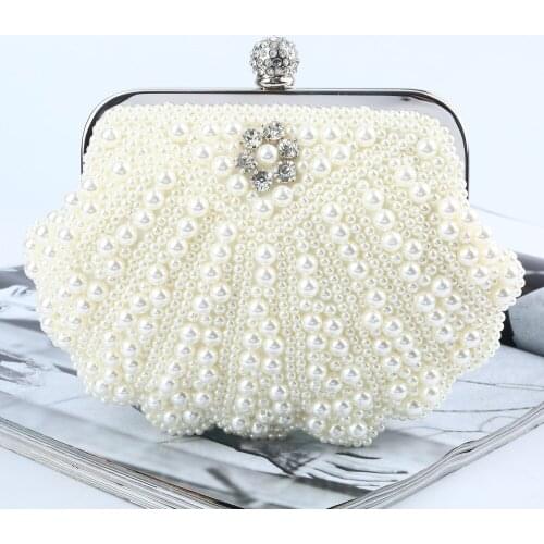 Shell Banquet Bag Cross-border Pearl Dinner Bag Rhinestone Clutch Luxury Handmade Satin Evening Dinner Bag