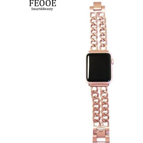 FEOOE Suitable for Iwatch Apple 1/2/3/4 Strap, New Bracelet Style Steel Strap, Mens and Womens Jewelry Buckle Strap LXY