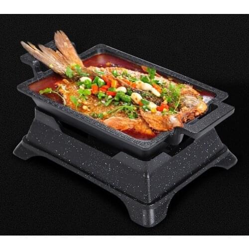 Aluminum alloy barbecue grills commercial rectangular non-stick grilled fish pan single heat preservation heating seafood stove