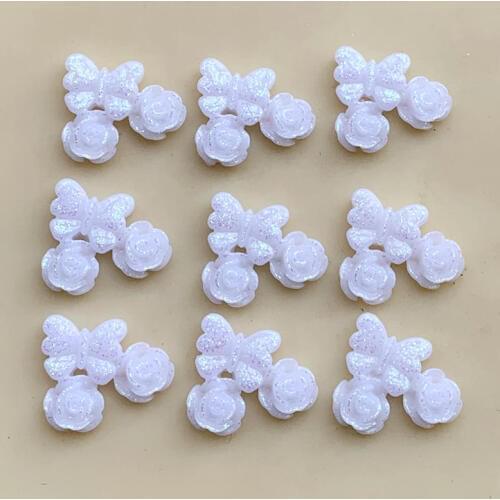 Handcraft FlatBack Cabochon Imatation Butterfly&Flower Rhinestones, for DIY Clothes Jewelry Beads & Craft Phone Decoration 20pcs