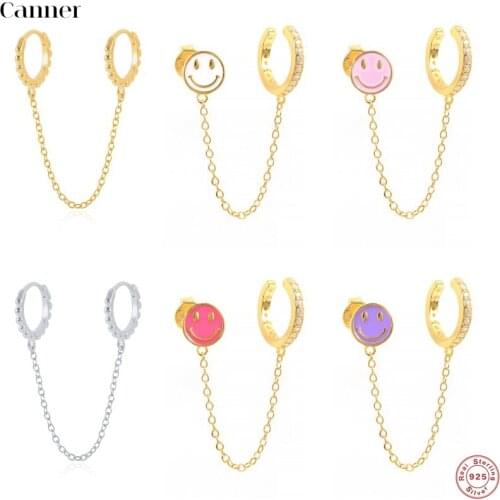 1pcs 925 Sterling Silver White/Rose Gold/Blue/Green Zircon Two Hoop Earrings for Women Gold Silver color Chain Tassel Earrings