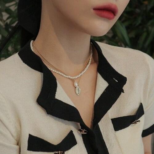 U-Magical 2021 Creative Design Double Layer Beaded Pearls Pendant Necklace Female Textured Irregular Gold Necklace Jewelry Gifts