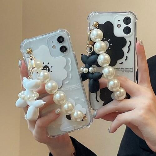 Korea INS Cute Pearl Dog Chain Bracelet Phone Case For iPhone 12 11 Pro Max XR X XS Max 7 8 Plus SE 20 TPU ShockProof Back Cover