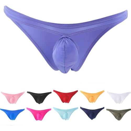 Ultra-thin Men Solid G Strings Thong Underwear Ice Silk Sexy Gay Sissy Tanga Hombre Jockstrap Penise Bag Breathable Underpant