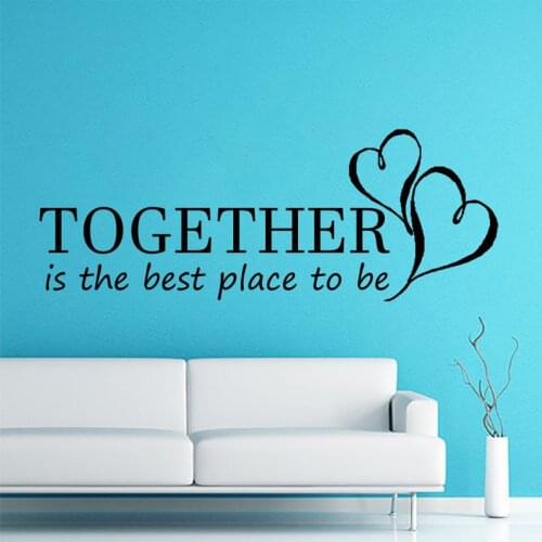 Together Is The Best Place To Be Quote Wall Sticker Hearts Home Decor Art Romantic Wall Decals Murals Bedroom Decoration