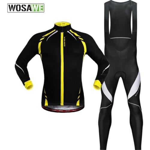 WOSAWE Autumn Winter Cycling Motorcycle Jacket Set Windproof Fleece Long Sleeve Jersey Mtb Bibs Bicycle Mountain Bike Clothing