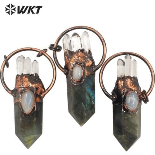 WT-P1621 Fashion Natural Green Stone Pendant Big Ring Crystal Charm Labradorite Point Stone Pendant As a Gift