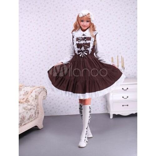Japanese Style OP Dress Lolita Big Bow Brown Red Little Maid Outfit Ribbon Ruffles Women Clothing Extra Large Size Cosplay