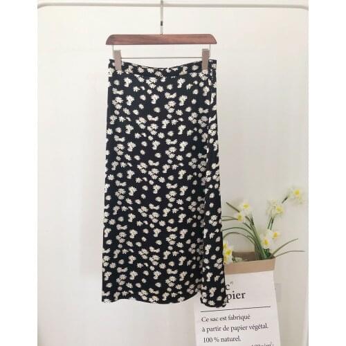 ElfStyle Viscose & Rayon Female 2020 Newest Daisy Printed Midi Skirt