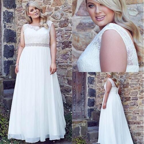 Charming Chiffon Scoop Neckline A-line Wedding Dresses Beaded Lace Up Bridal Gowns Plus Size Wedding Dress Vestidos de novia
