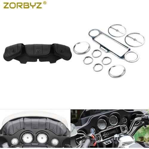 ZORBYZ Chrome Stereo Accent Speedometer Speaker Trim Ring Set + Windshield Bag Saddle For Harley Electra Street Glide Touring