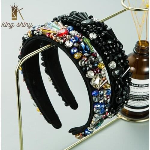2021 New Design Full Colorful Crystal Headband for Woman Elegant Sparkly Rhinestone Wide Hairband Girls Party Hair Accessories