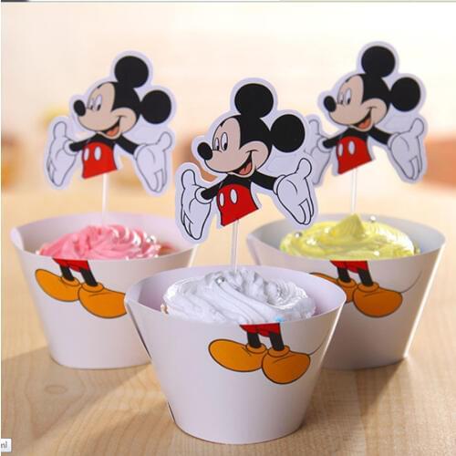 24pc Mickey Mouse Cupcake Toppers Wrappers Party Supplies Cake Mickey Party Decorations Favors Birthday Wedding Baby Shower Kids