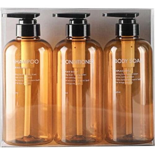 H7JC 3Pcs 500ml Empty Bottle Set Shampoo Shower Gel Hair Conditioner Press Dispenser