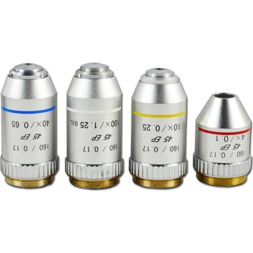 4X 10x(S) 40x(S) 100x(S+oil) 195N Semi Plan Achromatic Objective Lens 160/0.17 Thread Diameter 20.2mm for Biological Microscope