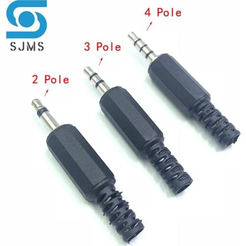 5pcs 3.5mm 2 / 3 / 4 Pole Black Plastic Housing DIY Audio Connectors Jack Plug Headphone Stereo 3.5mm Male Adapter