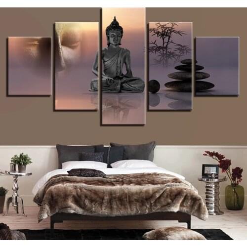 New 5Pcs Modern Hd Printing Oil Painting Board Zen Buddha Wall Art for Living Room Home Decoration Hand Painted Pictures