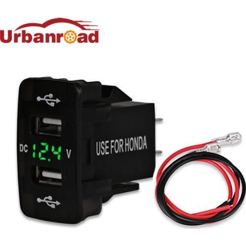 12-24v Car USB Charger Voltmeter Socket Cigarette Charger Adapter 5v 3.1a Dual USB Socket Charger Adapter Outlet Power For honda