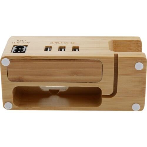 BambooDesk Charging Stand Dock Station Cradle 3 USB Ports for iPhone Samsung EU Plug