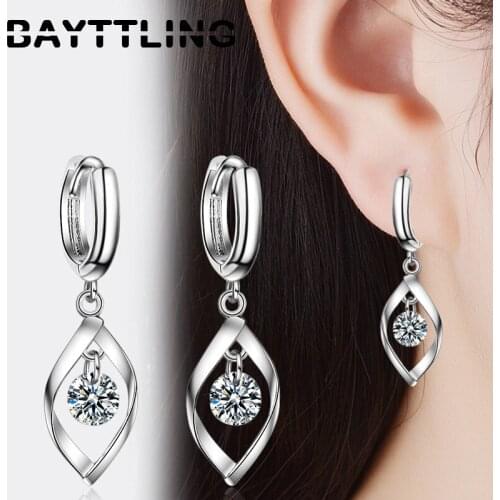 BAYTTLING 34MM 925 Sterling Silver Exquisite Zircon Drop Earrings For Woman Fashion Party Jewelry Gift