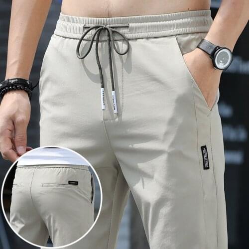 2020 Summer Autumn Casual Mens Pants Thin Straight Drawstring Elastic Mens Trousers Business Pants Men Plus Size 38 Streetwear